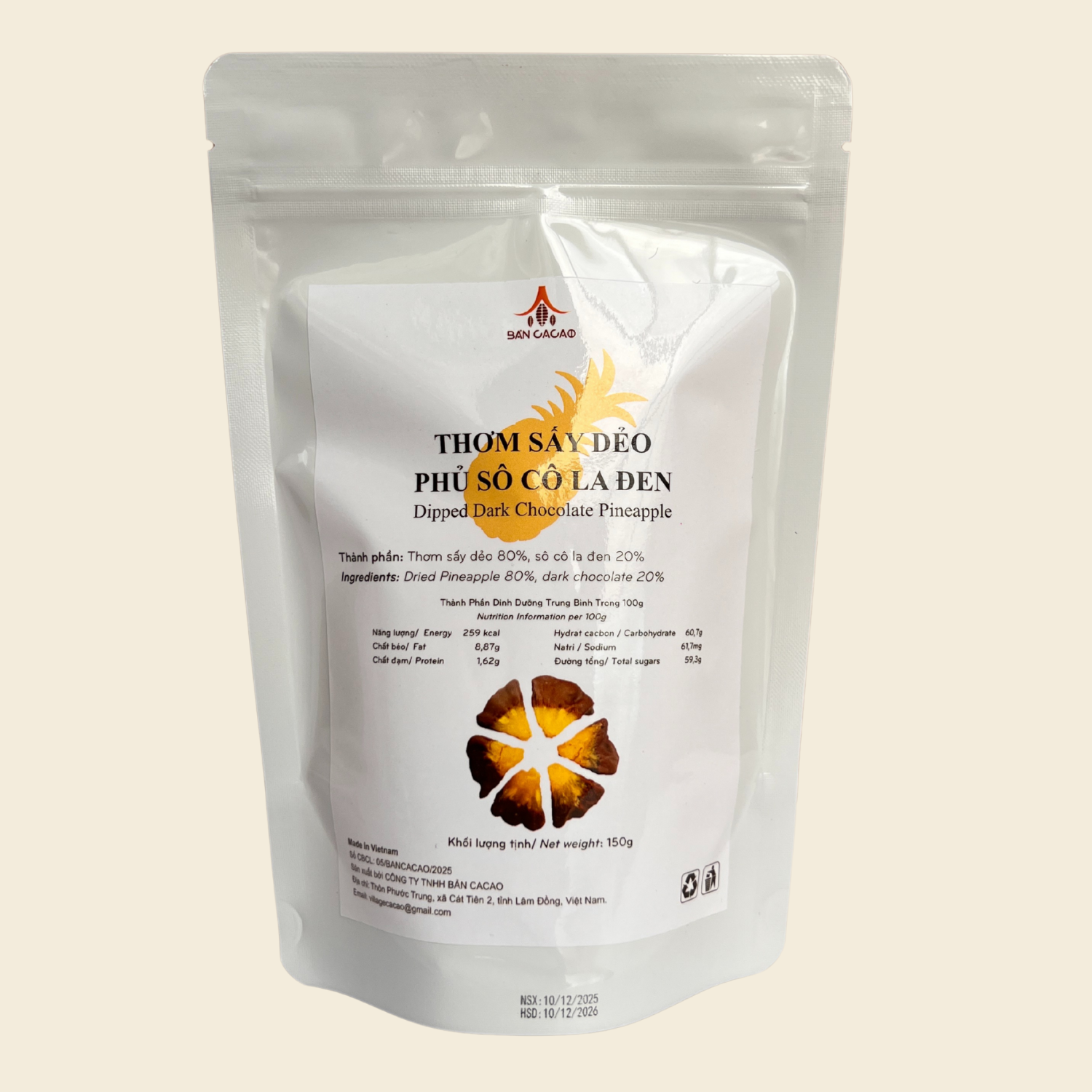 Thơm sấy dẻo phủ socola đen