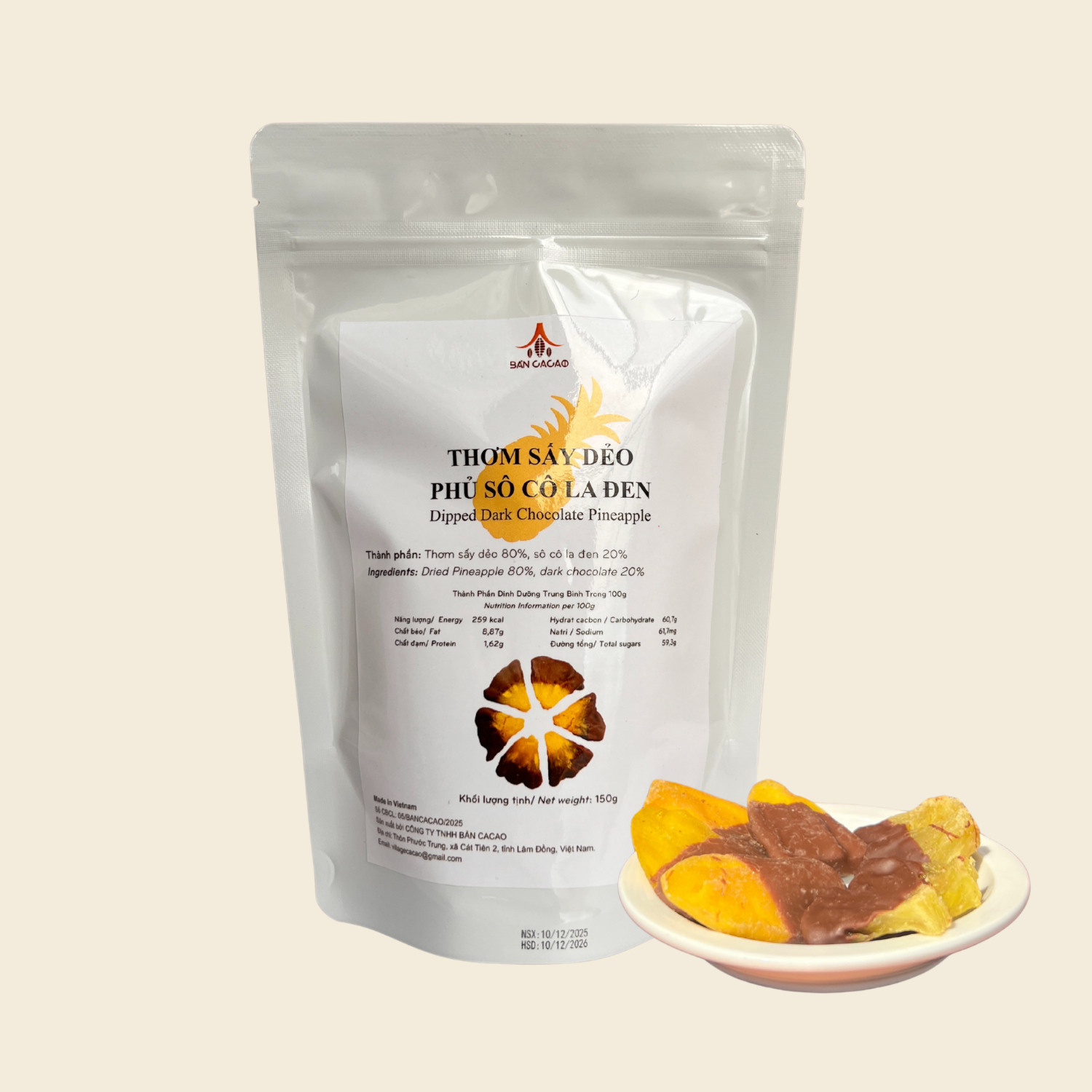 Thơm sấy dẻo phủ socola đen