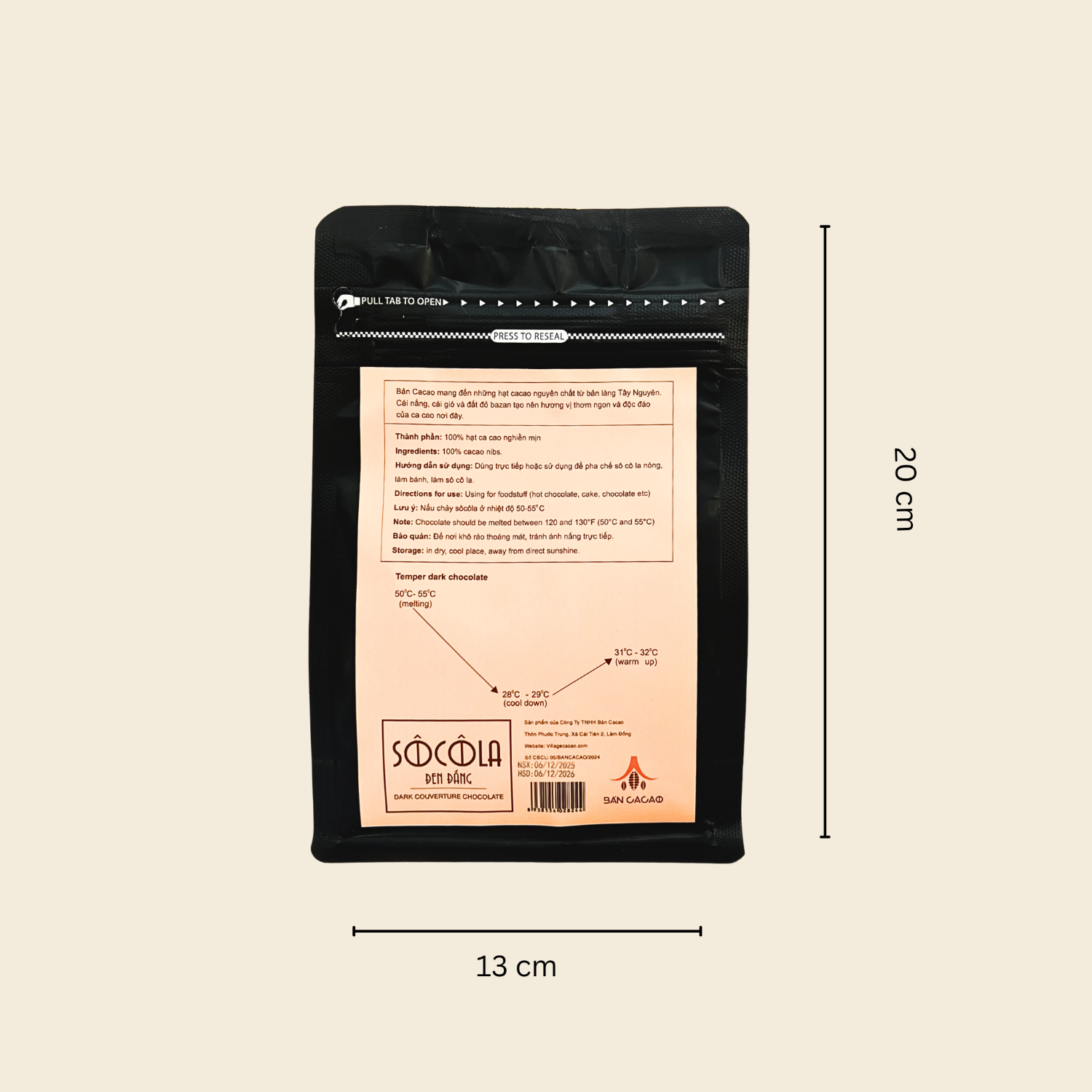 Cacao mass (Sô cô la đen 100%) Túi 500g