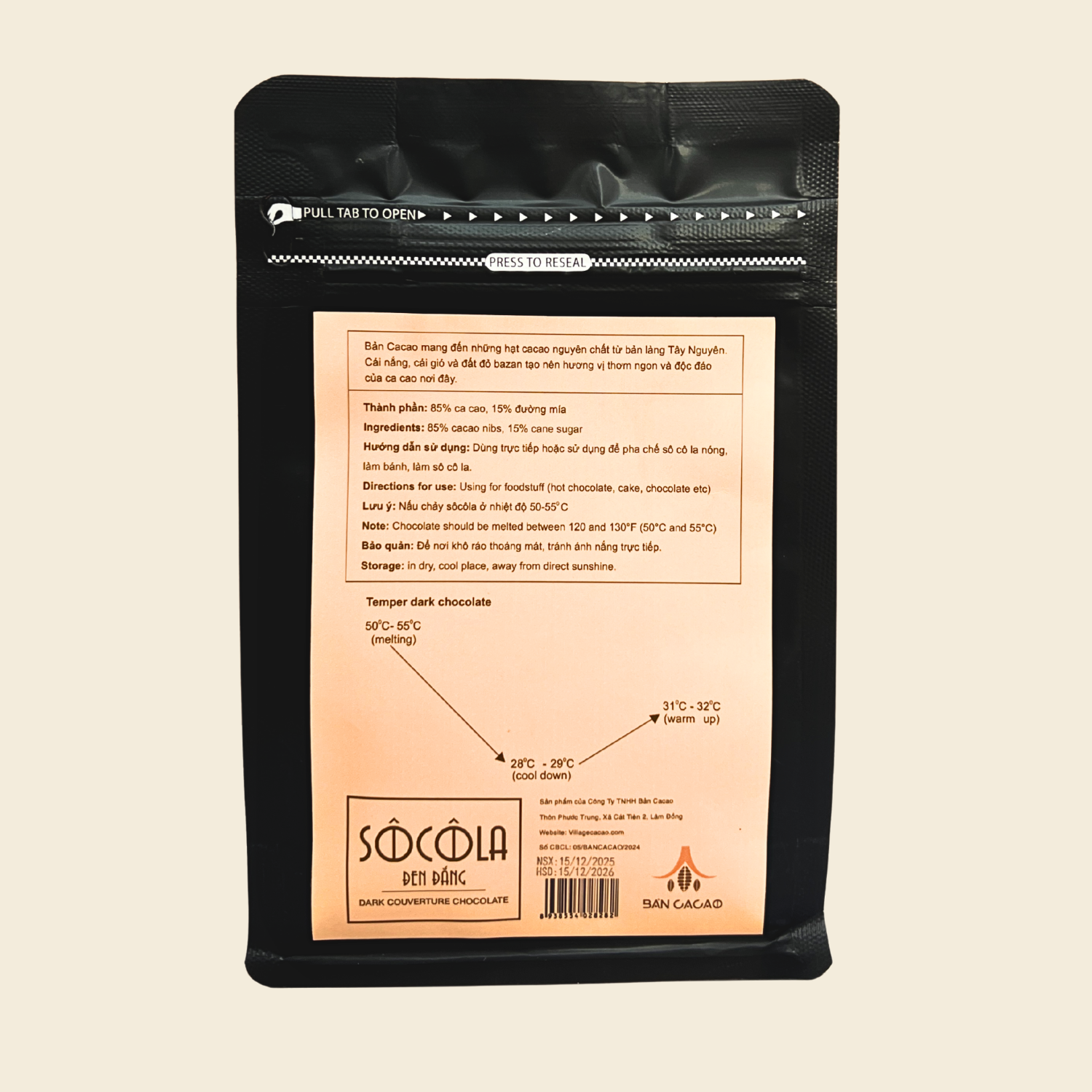 Sô cô la đen đắng 85% Túi 500g