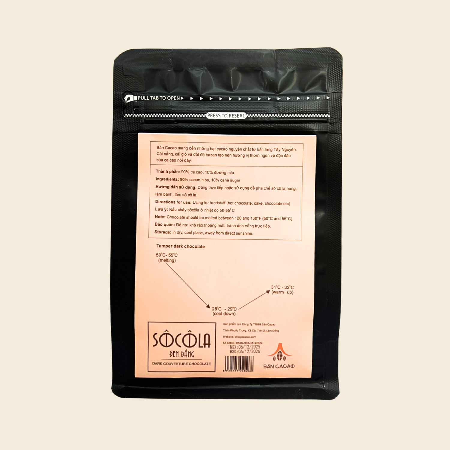 Sô cô la đen đắng 90% Túi 500g