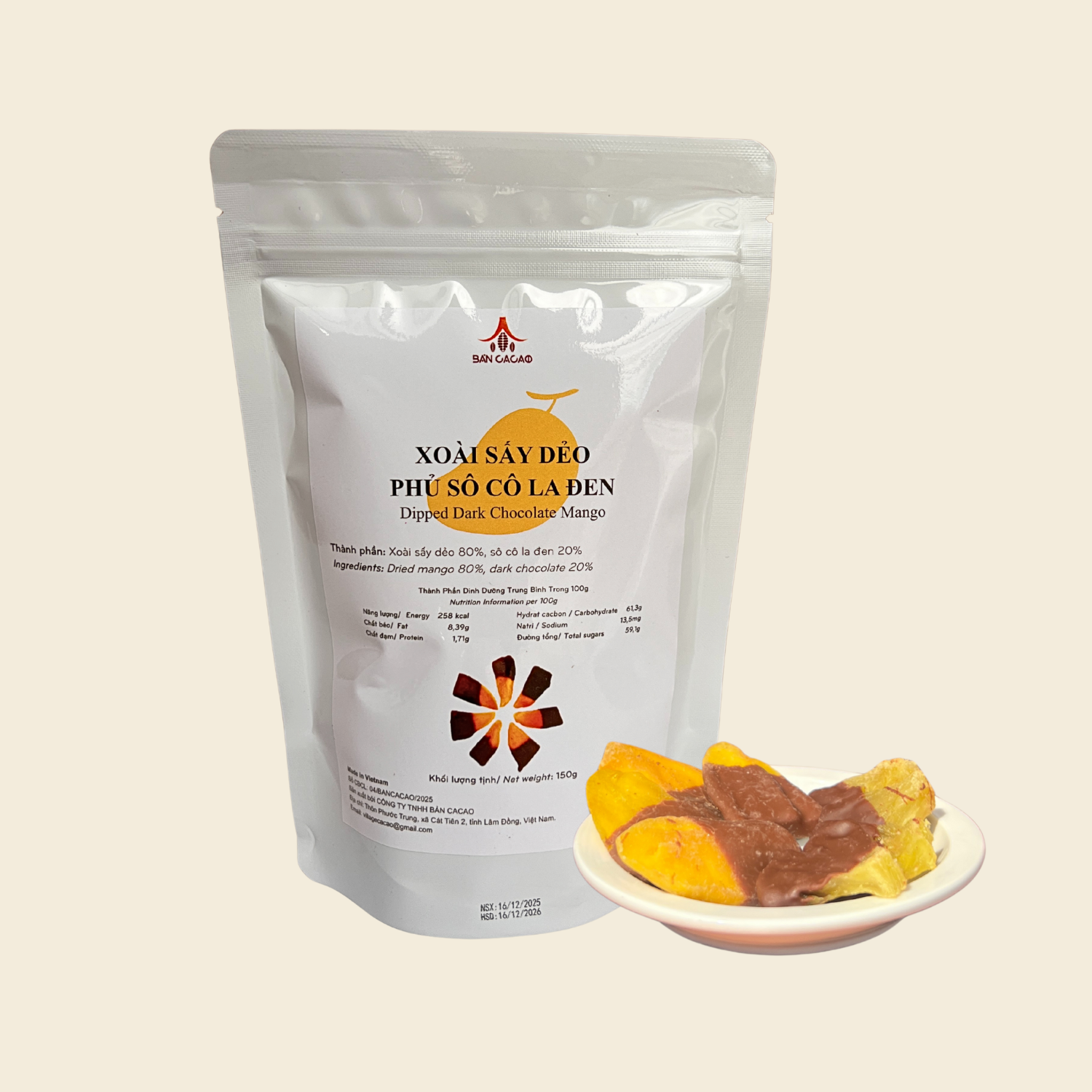 Xoài sấy dẻo phủ socola đen